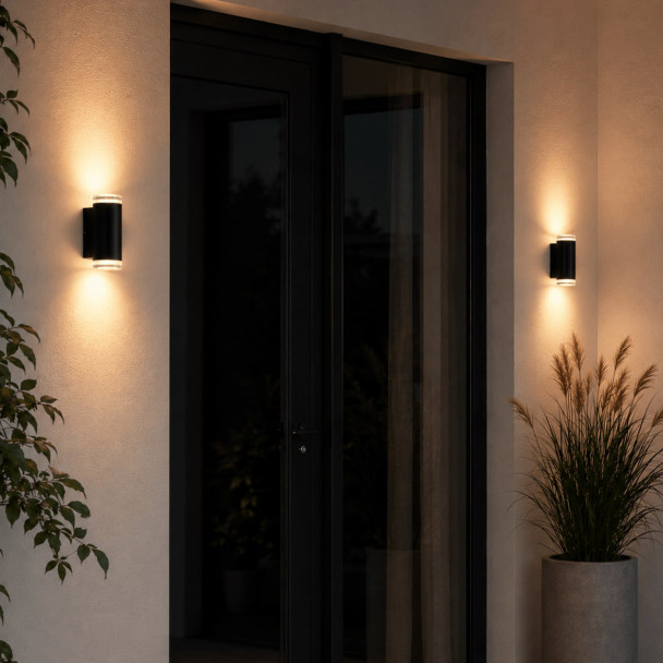 Black designer outdoor wall light with dual...