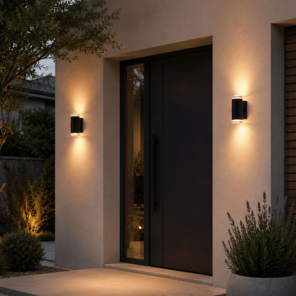 Black designer outdoor wall light with dual...