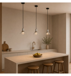 Small chrome pendant with clear glass cone - Grimea 2