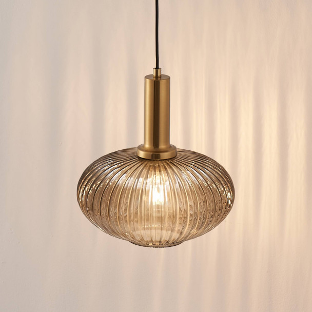 Small pendant with grey ribbed glass - Judy