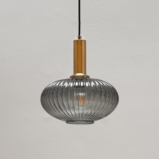 Small pendant with grey ribbed glass - Judy