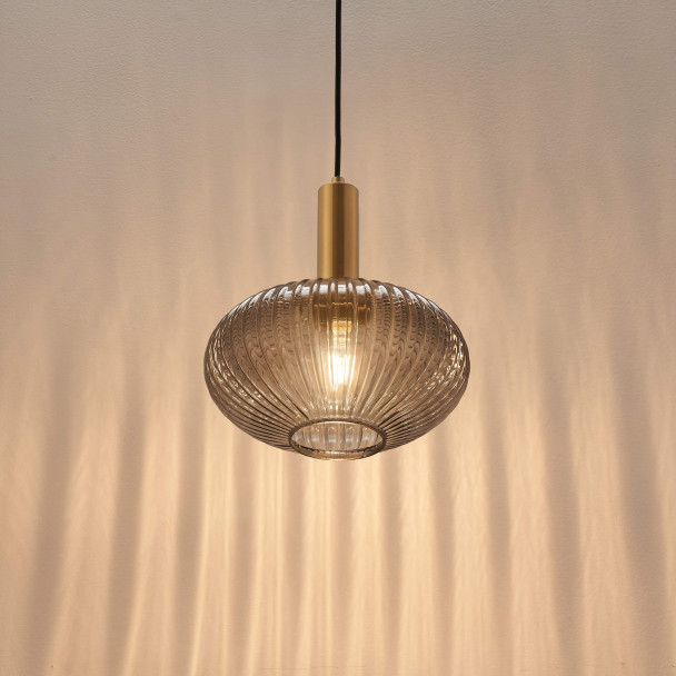 Small pendant with grey ribbed glass - Judy