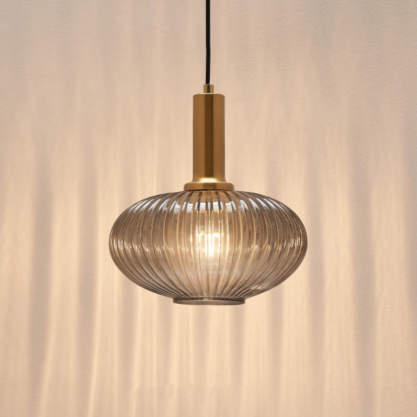 Small pendant with grey ribbed glass - Judy