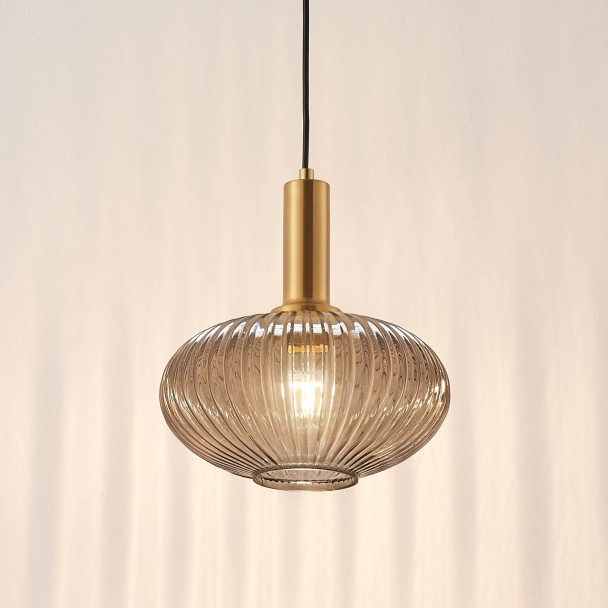Small pendant with grey ribbed glass - Judy
