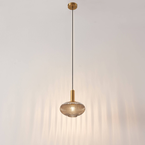 Small pendant with grey ribbed glass - Judy