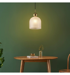 Modern pendant with ribbed white glass and gold base -...