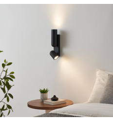 Black cylindrical wall light with double beam - Arven