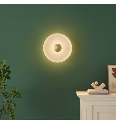 Gold vintage ceiling light with frosted glass disc 40 cm... 2
