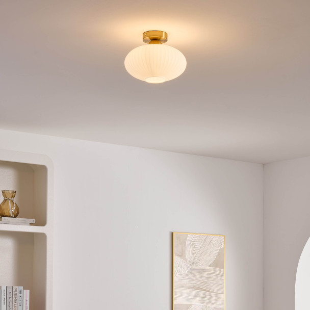 Wall light or spot with ribbed opal glass -...