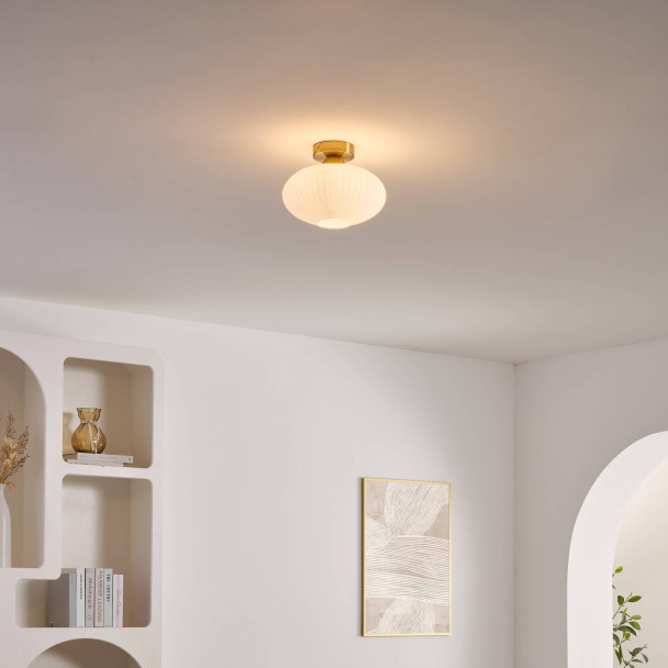 Wall light or spot with ribbed opal glass -...