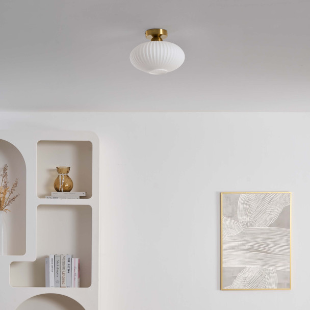 Wall light or spot with ribbed opal glass -...