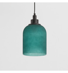 Contemporary petrol blue-green ribbed bell pendant light... 2
