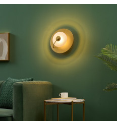 Gold disc wall light with embossed glass 25 cm - Milovan