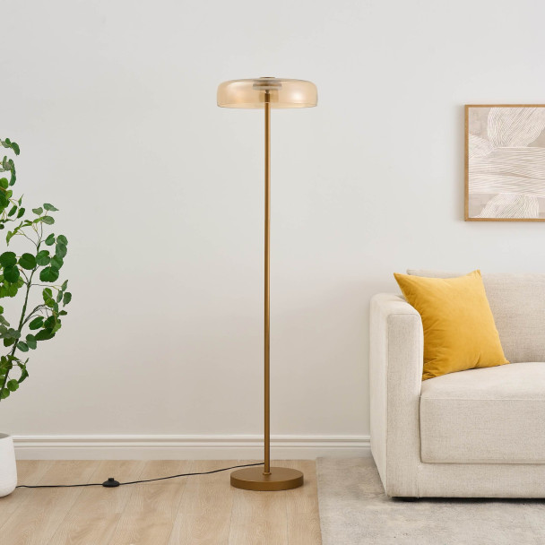Gold floor lamp with amber glass LED 165 cm -...