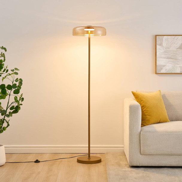Gold floor lamp with amber glass LED 165 cm -...