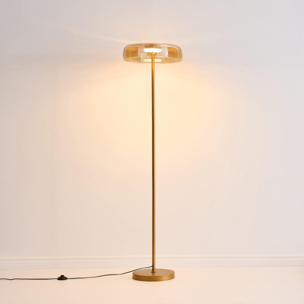 Gold floor lamp with amber glass LED 165 cm -...