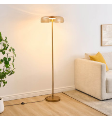 Gold floor lamp with amber glass LED 165 cm - Riccardo