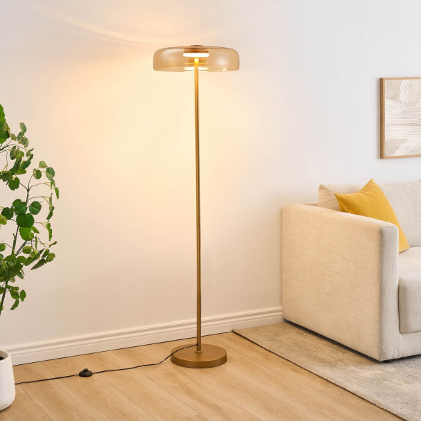 Gold floor lamp with amber glass LED 165 cm -...