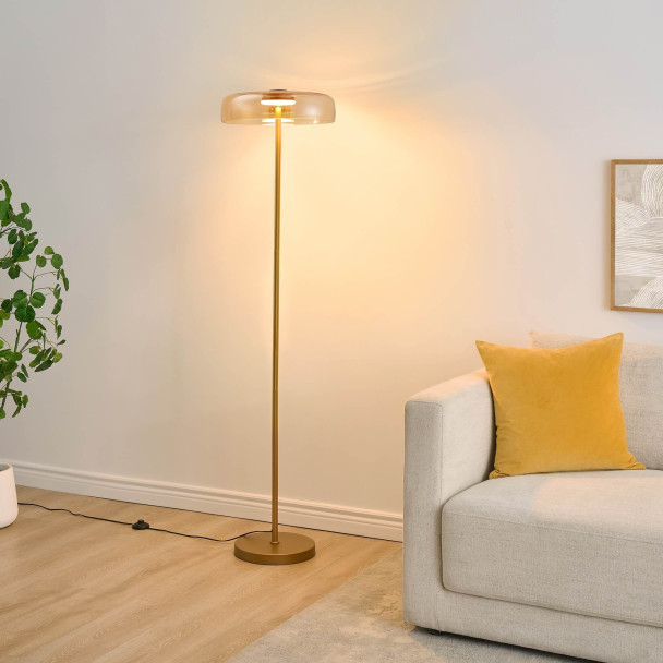 Gold floor lamp with amber glass LED 165 cm -...