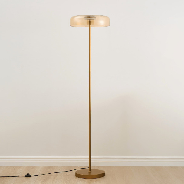 Gold floor lamp with amber glass LED 165 cm -...