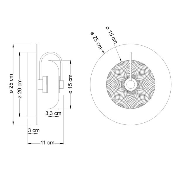 Gold disc wall light with embossed glass 25 cm - Milovan