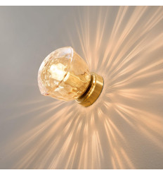 Gold vintage wall light with textured amber glass E27 -... 2