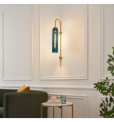 Large blue glass tube wall light with brass - Napoli