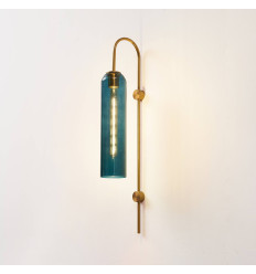 Large blue glass tube wall light with brass - Napoli 2