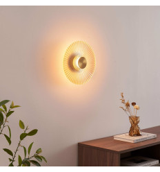 Gold wall light with ribbed disc LED 28 cm - Ambrelia