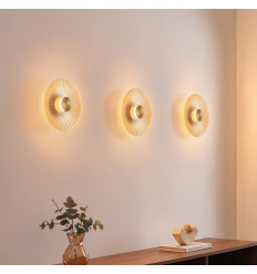 Gold wall light with ribbed disc LED 28 cm - Ambrelia 2