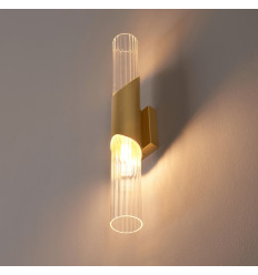 Long contemporary pale gold wall light with double glass...