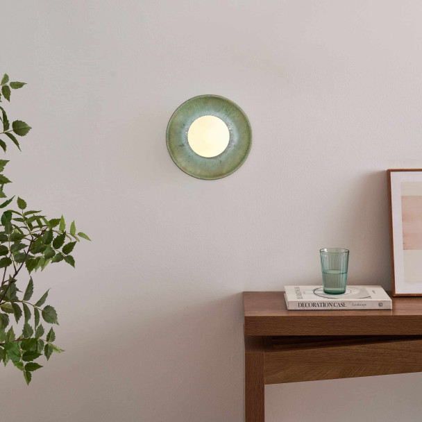 Seafoam green glazed ceramic wall light with...