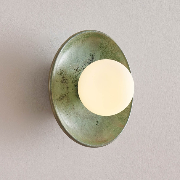 Seafoam green glazed ceramic wall light with...