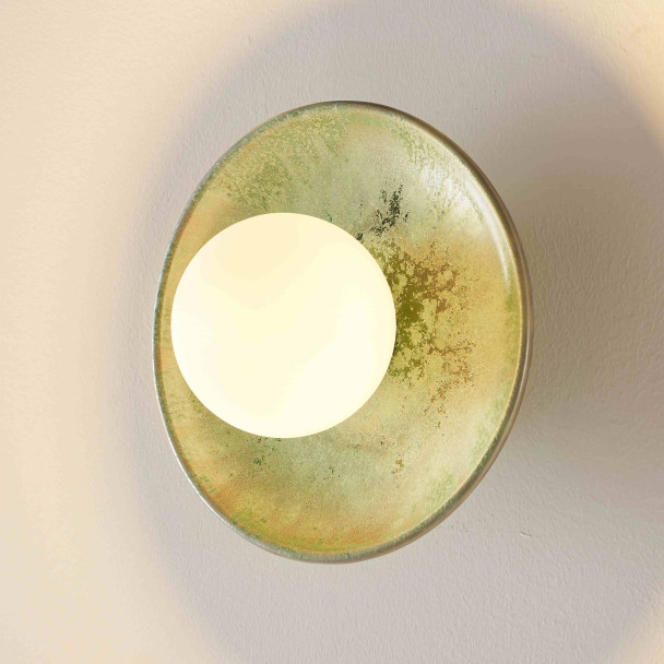 Seafoam green glazed ceramic wall light with...