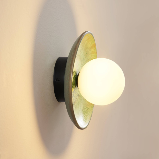 Seafoam green glazed ceramic wall light with...
