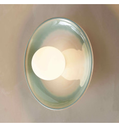 White and sea green ceramic wall light with opal glass 27...