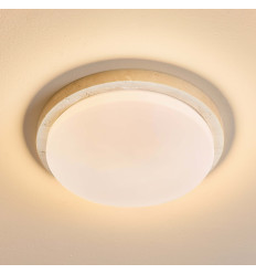 Small 30 cm white ceiling light with natural travertine...
