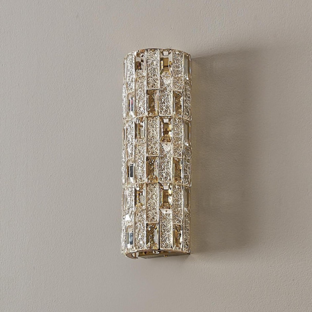 Gold LED wall light with glass crystals and...