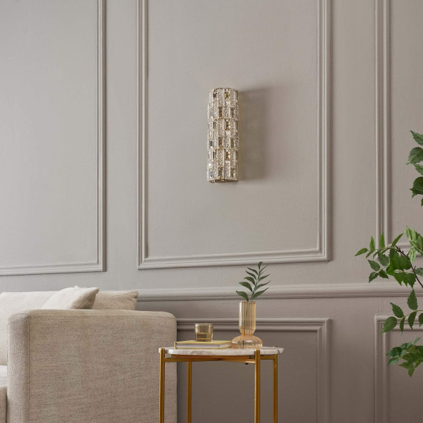 Gold LED wall light with glass crystals and...