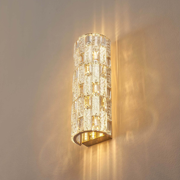Gold LED wall light with glass crystals and...