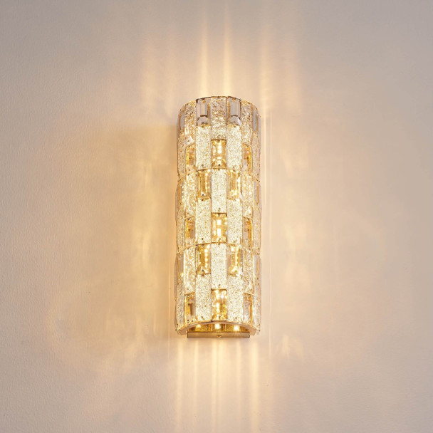 Gold LED wall light with glass crystals and...