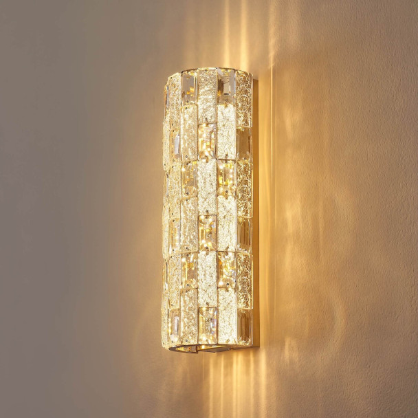 Gold LED wall light with glass crystals and...
