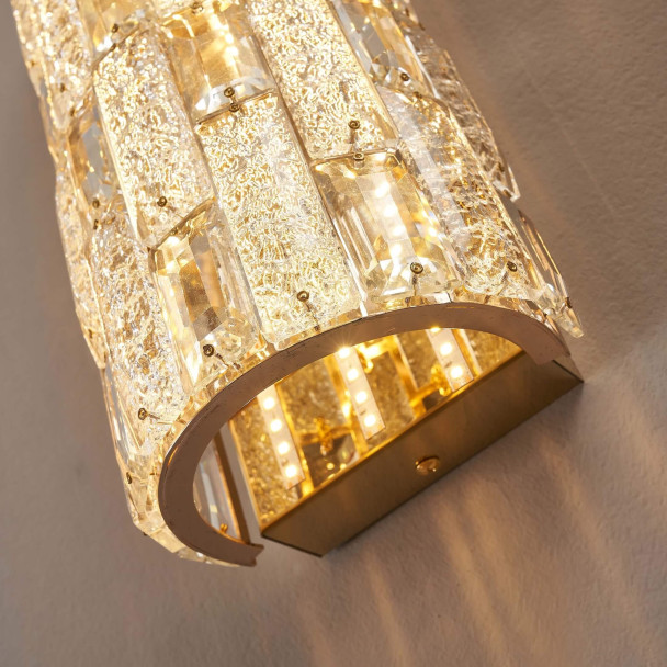 Gold LED wall light with glass crystals and...