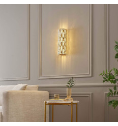 Gold LED wall light with glass crystals and refined...