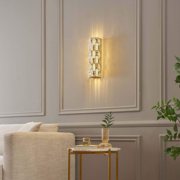 Gold LED wall light with glass crystals and...