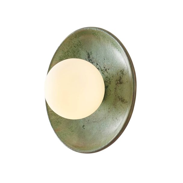 Olive green ceramic light with white globe - Evyra