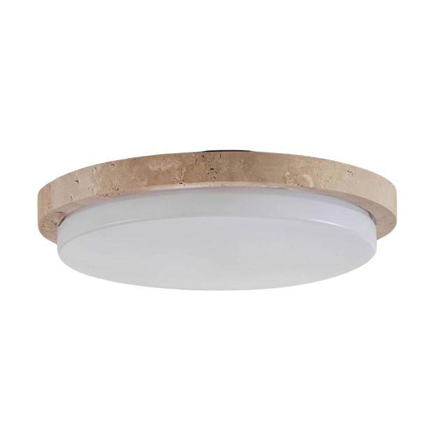 Small 30 cm white ceiling light with natural travertine and integrated 10W LED - Malba