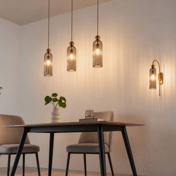 Gold pendant with smoked fluted glass - Leonora