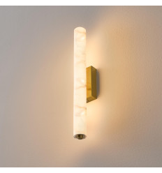 Long gold LED wall light in white alabaster - Adriano