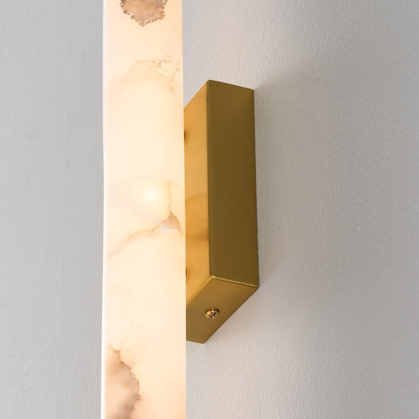 Long gold LED wall light in white alabaster -...